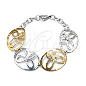 Stainless Steel Fancy Bracelet, Butterfly Design, Polished, Two Tone, 03.63.22985.07 (06 MM Thickness, 7 Inches Length)