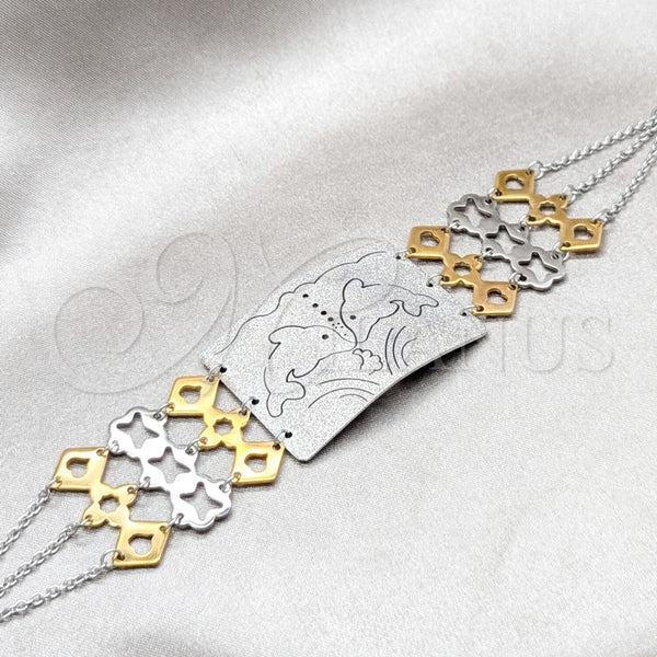 Stainless Steel Fancy Bracelet, Dolphin and Heart Design, Polished, Two Tone, 03.63.22986.07