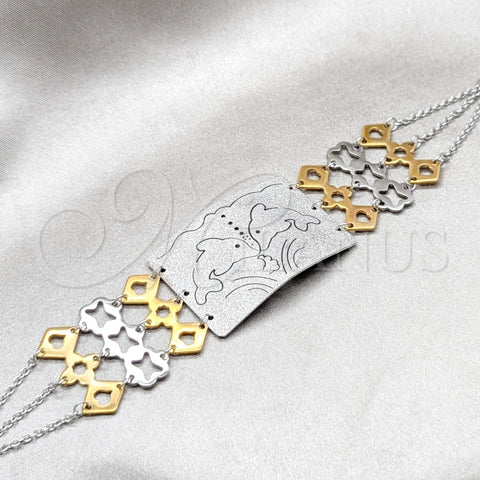 Stainless Steel Fancy Bracelet, Dolphin and Heart Design, Polished, Two Tone, 03.63.22986.07