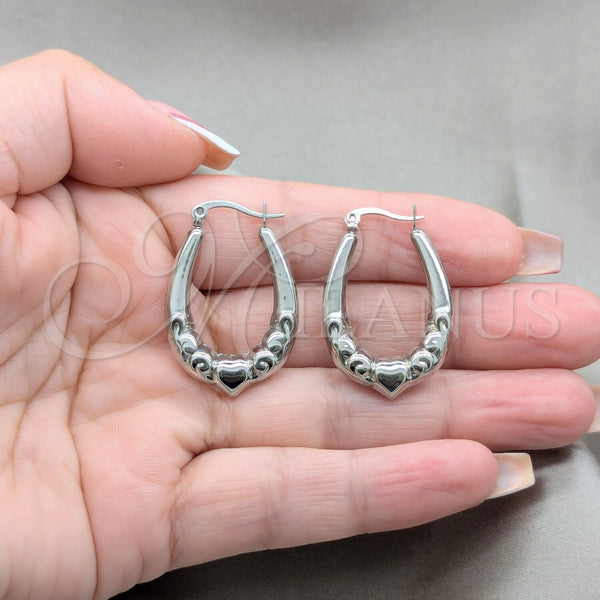 Stainless Steel Hoop Earrings — Small Hoop Heart Design Polished 02.63. — alternate product view — SKU 160643 | Acero Inoxidable aretes de aro — aro pequeño corazón diseño pulido 02.63. — SKU 160643