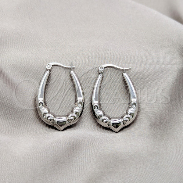 Stainless Steel Small Hoop, Heart Design, Polished, Steel Finish, 02.63.2783.25