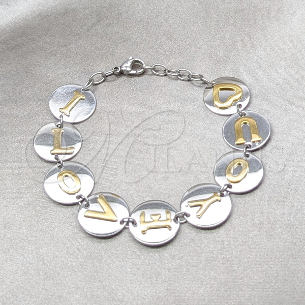 Stainless Steel Fancy Bracelet, Love Design, Polished, Two Tone, 03.63.22991.08