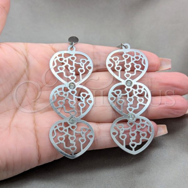 Stainless Steel Ring — Long Earring Heart Design with White Crystal Polished — alternate product view — SKU 160646 | Acero Inoxidable anillo — largo Earring corazón diseño with cristal blanco pulido — SKU 160646