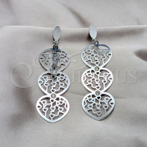 Stainless Steel Ring — Long Earring Heart Design with White Crystal Polished — main product view — SKU 160646 | Acero Inoxidable anillo — largo Earring corazón diseño with cristal blanco pulido — SKU 160646