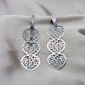 Stainless Steel Ring — Long Earring Heart Design with White Crystal Polished — main product view — SKU 160646 | Acero Inoxidable anillo — largo Earring corazón diseño with cristal blanco pulido — SKU 160646