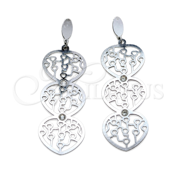 Stainless Steel Ring — Long Earring Heart Design with White Crystal Polished — main product view — SKU 160646 | Acero Inoxidable anillo — largo Earring corazón diseño with cristal blanco pulido — SKU 160646