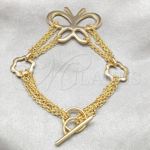 Stainless Steel Fancy Bracelet, Butterfly and Flower Design, Polished, Golden Finish, 03.63.22994.08