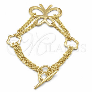 Stainless Steel Fancy Bracelet, Butterfly and Flower Design, Polished, Golden Finish, 03.63.22994.08 (02 MM Thickness, 8 Inches Length)