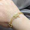 Stainless Steel Fancy Bracelet, Four-leaf Clover and Heart Design, with White Crystal, Polished, Golden Finish, 03.63.22995.08
