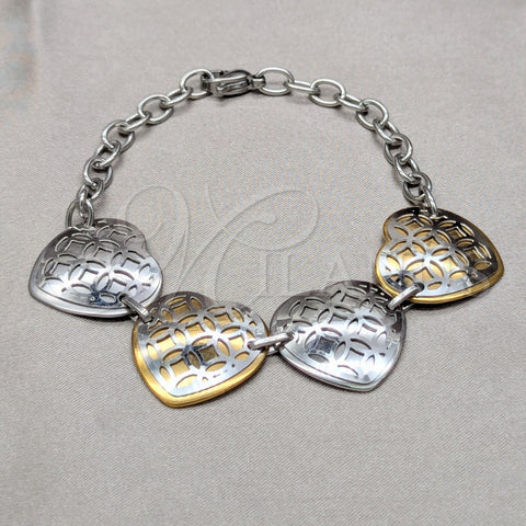 Stainless Steel Fancy Bracelet, Heart Design, Polished, Two Tone, 03.63.22100.08