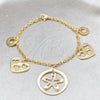 Stainless Steel Fancy Bracelet, Heart and Star Design, Polished, Golden Finish, 03.63.22102.07