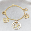 Stainless Steel Fancy Bracelet, Heart and Star Design, Polished, Golden Finish, 03.63.22102.07 (03 MM Thickness, 7 Inches Length)