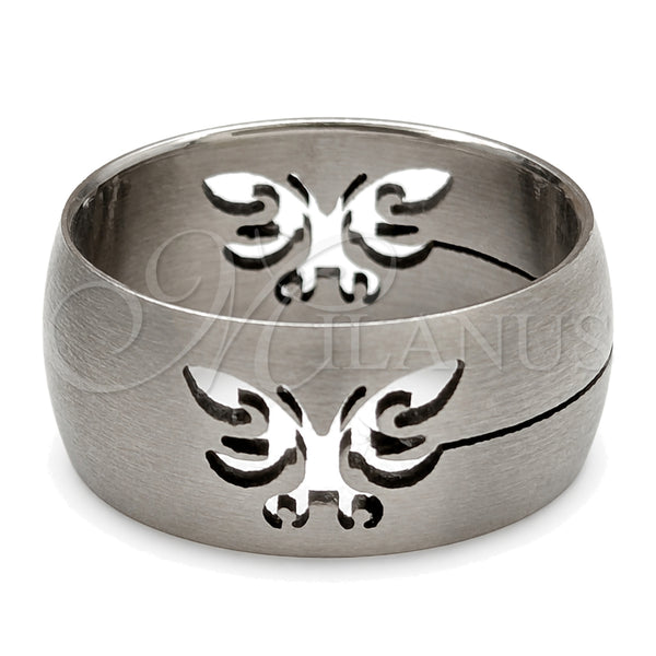 Stainless Steel Mens Ring, Butterfly Design, Matte Finish, Steel Finish, 01.63.0606.04 (Size 4)