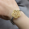 Stainless Steel Fancy Bracelet, Teddy Bear and Flower Design, Polished, Two Tone, 03.63.22107.07 (02 MM Thickness, 7 Inches Length)