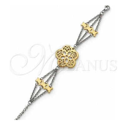 Stainless Steel Fancy Bracelet, Teddy Bear and Flower Design, Polished, Two Tone, 03.63.22107.07 (02 MM Thickness, 7 Inches Length)