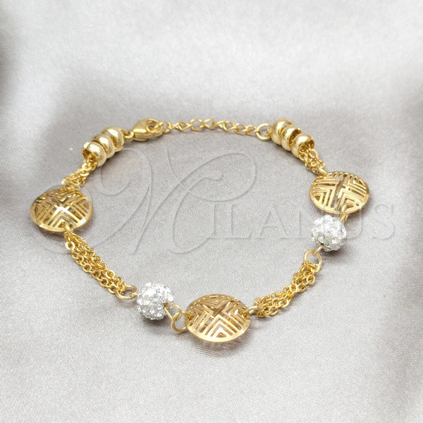 Stainless Steel Fancy Bracelet, Ball Design, with White Crystal, Polished, Golden Finish, 03.63.22110.08