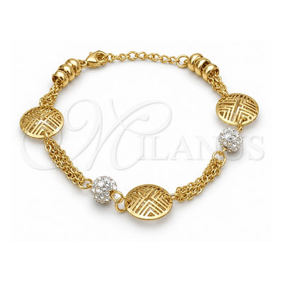 Stainless Steel Fancy Bracelet, Ball Design, with White Crystal, Polished, Golden Finish, 03.63.22110.08 (06 MM Thickness, 8 Inches Length)