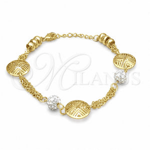 Stainless Steel Fancy Bracelet, Ball Design, with White Crystal, Polished, Golden Finish, 03.63.22110.08 (06 MM Thickness, 8 Inches Length)