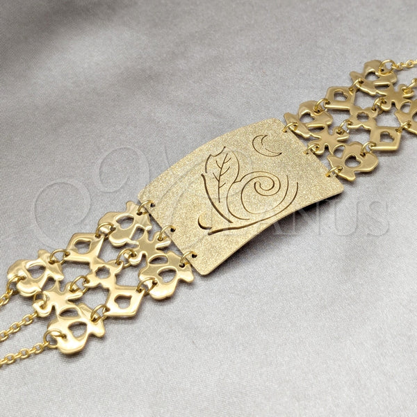 Stainless Steel Fancy Bracelet, Leaf Design, Polished, Golden Finish, 03.63.22111.08