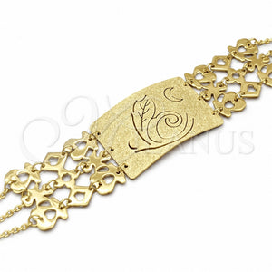 Stainless Steel Fancy Bracelet, Leaf Design, Polished, Golden Finish, 03.63.22111.08 (02 MM Thickness, 8 Inches Length)