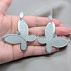 Stainless Steel Long Earring, Butterfly Design, with White Crystal, Polished, Steel Finish, 02.63.2790