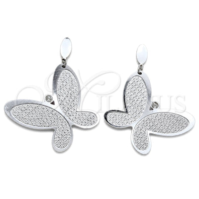 Stainless Steel Long Earring, Butterfly Design, with White Crystal, Polished, Steel Finish, 02.63.2790 for wholesale, main product view