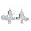 Stainless Steel Long Earring, Butterfly Design, with White Crystal, Polished, Steel Finish, 02.63.2790