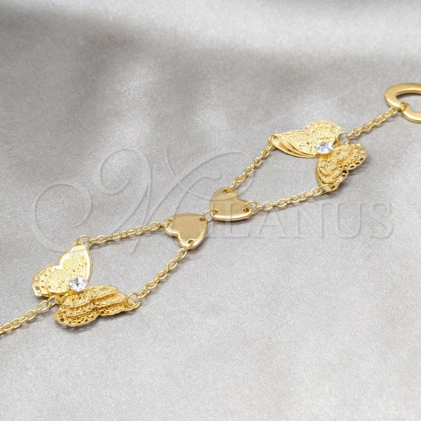 Stainless Steel Fancy Bracelet, Butterfly and Heart Design, with White Crystal, Polished, Golden Finish, 03.63.22112.08