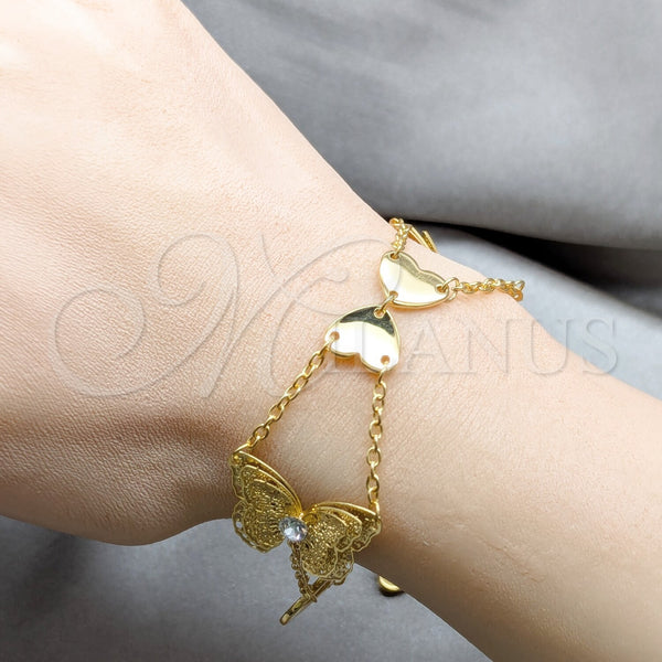 Stainless Steel Bracelet — Fancy Bracelet Butterfly and Heart Design with White — alternate product view — SKU 160683 | Acero Inoxidable brazalete — elegante Bracelet mariposa and corazón diseño with blanco — SKU 160683