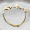 Stainless Steel Fancy Bracelet, Heart and Butterfly Design, with White Crystal, Polished, Golden Finish, 03.63.22113.08