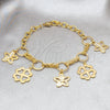 Stainless Steel Fancy Bracelet, Flower Design, with White Crystal, Polished, Golden Finish, 03.63.22114.08 (06 MM Thickness, 8 Inches Length)