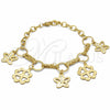 Stainless Steel Fancy Bracelet, Flower Design, with White Crystal, Polished, Golden Finish, 03.63.22114.08 (06 MM Thickness, 8 Inches Length)