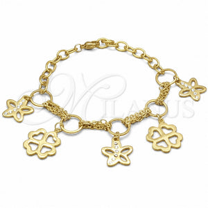 Stainless Steel Fancy Bracelet, Flower Design, with White Crystal, Polished, Golden Finish, 03.63.22114.08 (06 MM Thickness, 8 Inches Length)