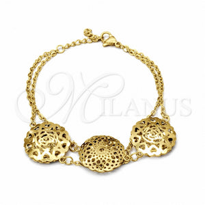 Stainless Steel Fancy Bracelet, Flower Design, Polished, Golden Finish, 03.63.22118.07 (02 MM Thickness, 7 Inches Length)