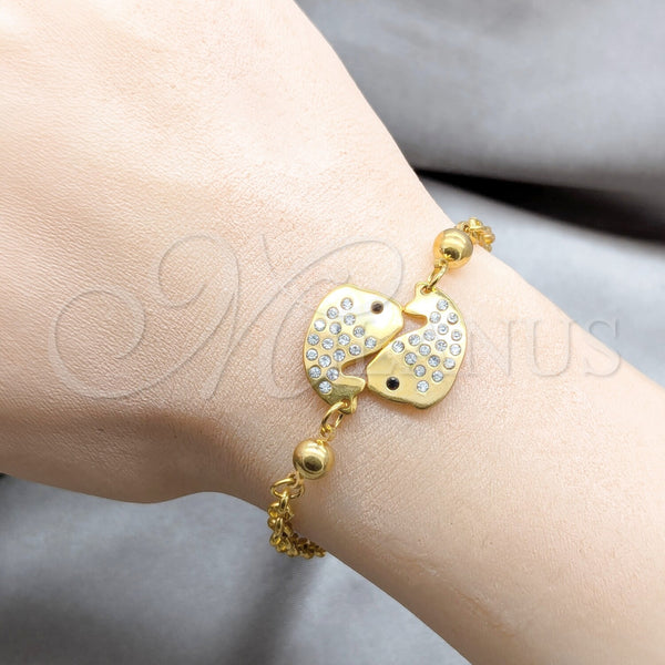 Stainless Steel Bracelet — Fancy Bracelet Dolphin Design with White Crystal Polished — alternate product view — SKU 160698 | Acero Inoxidable brazalete — elegante Bracelet delfín diseño with cristal blanco pulido — SKU 160698