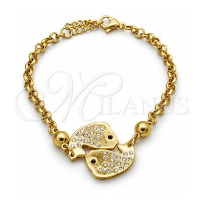 Stainless Steel Fancy Bracelet, Dolphin Design, with White Crystal, Polished, Golden Finish, 03.63.22119.07 (02 MM Thickness, 7 Inches Length)