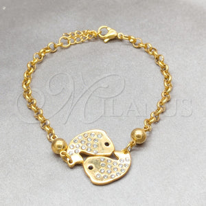 Stainless Steel Bracelet — Fancy Bracelet Dolphin Design with White Crystal Polished — main product view — SKU 160698 | Acero Inoxidable brazalete — elegante Bracelet delfín diseño with cristal blanco pulido — SKU 160698