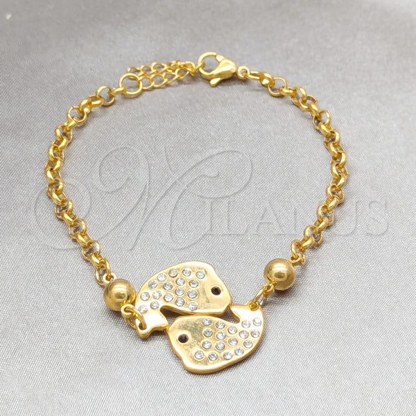 Stainless Steel Bracelet — Fancy Bracelet Dolphin Design with White Crystal Polished — main product view — SKU 160698 | Acero Inoxidable brazalete — elegante Bracelet delfín diseño with cristal blanco pulido — SKU 160698