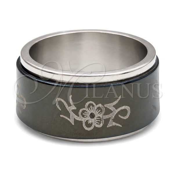 Stainless Steel Ring — Mens Ring Flower and Double Design Black Enamel — main product view — SKU 160713 | Acero Inoxidable anillo — para hombre Ring flor and Double diseño negro Enamel — SKU 160713