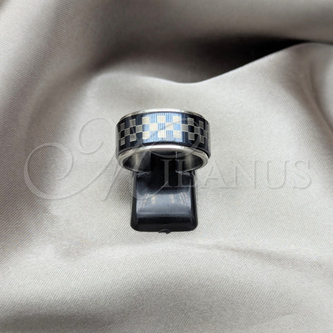 Stainless Steel Mens Ring, Double Design, Black Enamel Finish, Steel Finish, 01.63.0613.11 (Size 11)
