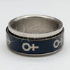 Stainless Steel Mens Ring, Arrow and Double Design, Blue Enamel Finish, Steel Finish, 01.63.0614.05 (Size 5)