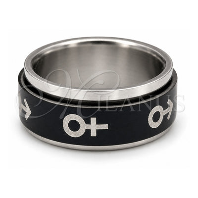 Stainless Steel Mens Ring, Arrow and Double Design, Blue Enamel Finish, Steel Finish, 01.63.0614.05 (Size 5)
