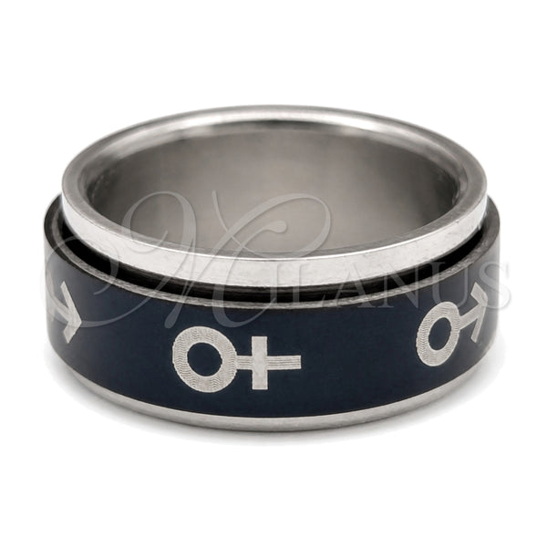 Stainless Steel Mens Ring, Arrow and Double Design, Blue Enamel Finish, Steel Finish, 01.63.0614.05 (Size 5)