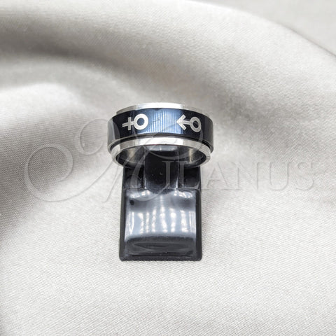 Stainless Steel Mens Ring, Arrow and Double Design, Blue Enamel Finish, Steel Finish, 01.63.0614.05 (Size 5)