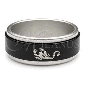 Stainless Steel Mens Ring, Four-leaf Clover and Scorpion Design, Black Enamel Finish, Steel Finish, 01.63.0615.06 (Size 6)