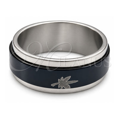 Stainless Steel Mens Ring, Flower and Scorpion Design, Blue Enamel Finish, Steel Finish, 01.63.0616.07 (Size 7)