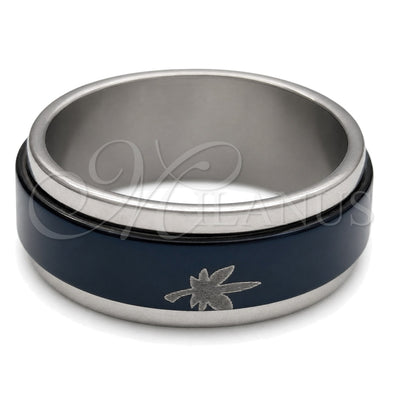 Stainless Steel Mens Ring, Flower and Scorpion Design, Blue Enamel Finish, Steel Finish, 01.63.0616.07 (Size 7) for wholesale, main product view