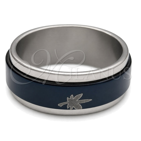 Stainless Steel Mens Ring, Flower and Scorpion Design, Blue Enamel Finish, Steel Finish, 01.63.0616.07 (Size 7)
