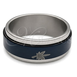 Stainless Steel Mens Ring, Flower and Scorpion Design, Blue Enamel Finish, Steel Finish, 01.63.0616.07 (Size 7)