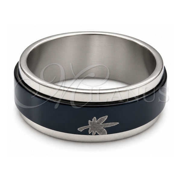 Stainless Steel Mens Ring, Flower and Scorpion Design, Blue Enamel Finish, Steel Finish, 01.63.0616.07 (Size 7)
